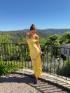 Andie off shoulder satinkjole - Gul