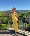 Andie off shoulder satinkjole - Gul