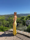 Andie off shoulder satinkjole - Gul