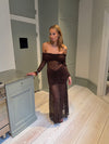 Silje off shoulder kjole med blonder - Brun