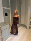 Silje off shoulder kjole med blonder - Brun