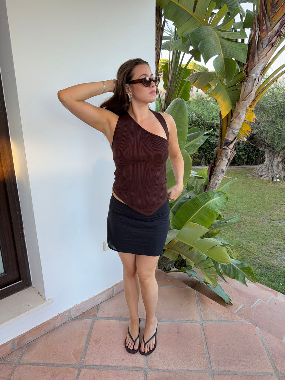 Frey one shoulder top - Brun