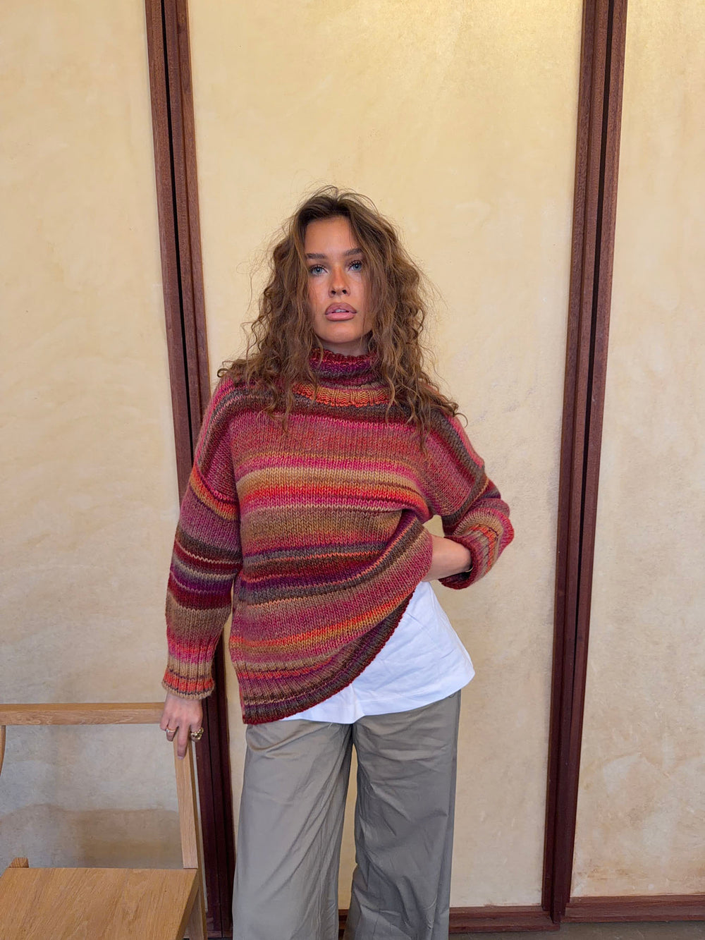 Valdamara oversized striktrøje med turtleneck - Multifarvet