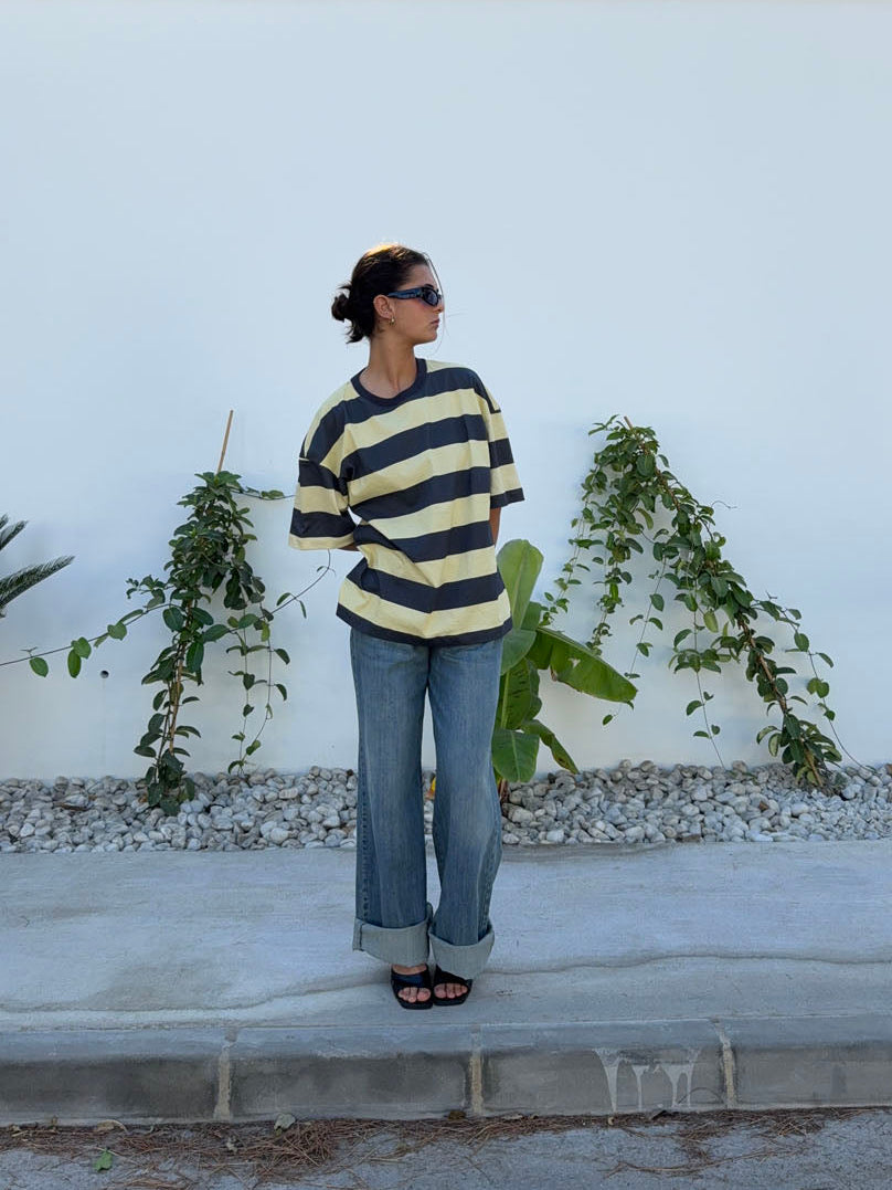 Zinnia oversized t-shirt - Gul/grå
