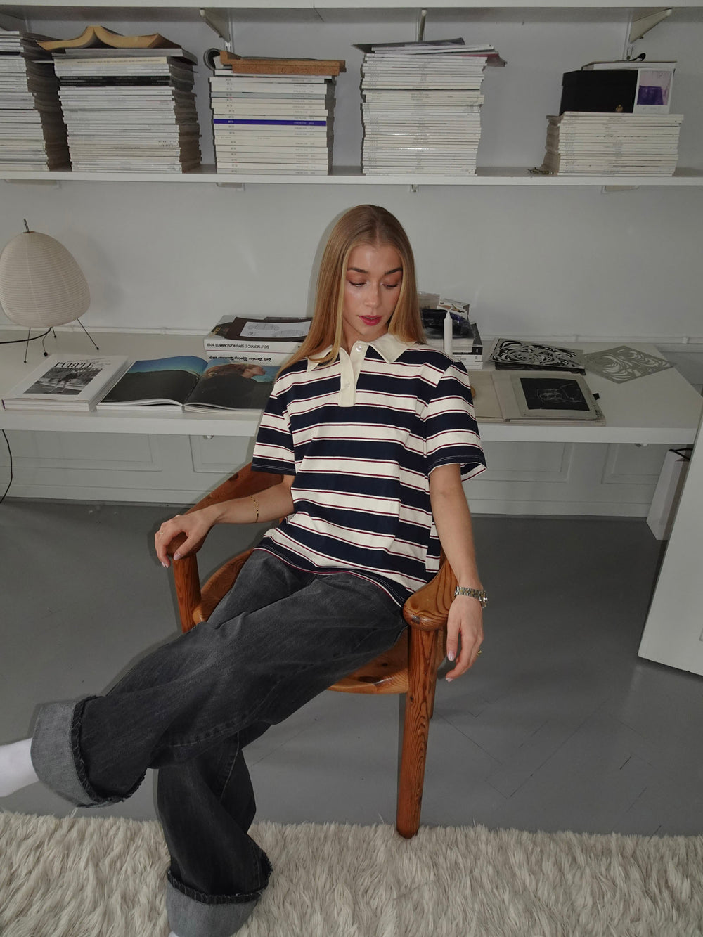 Linna polo med striber - Navy/beige/rød