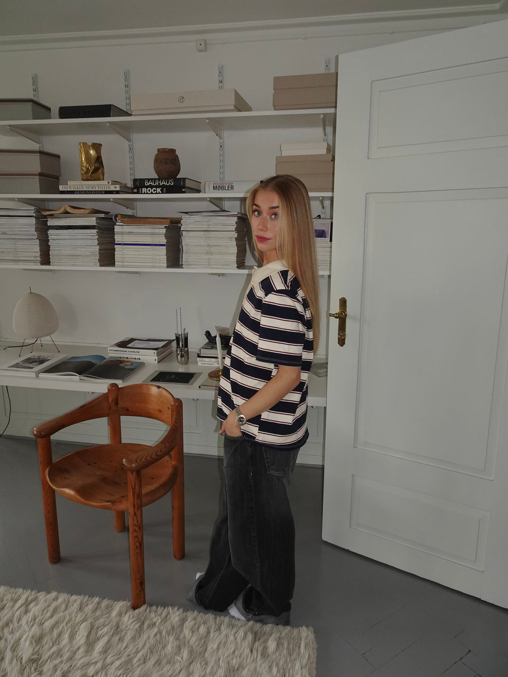 Linna polo med striber - Navy/beige/rød