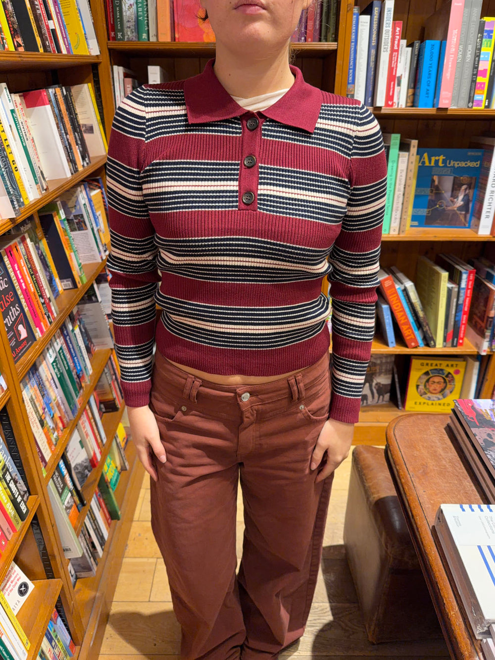 Tilina polo med striber - Rød/beige/navy