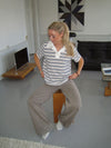 Line polo med striber - Hvid/beige/navy