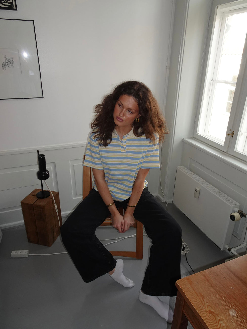 Autine stribede polo t-shirt - Gul/Lyseblå/Beige