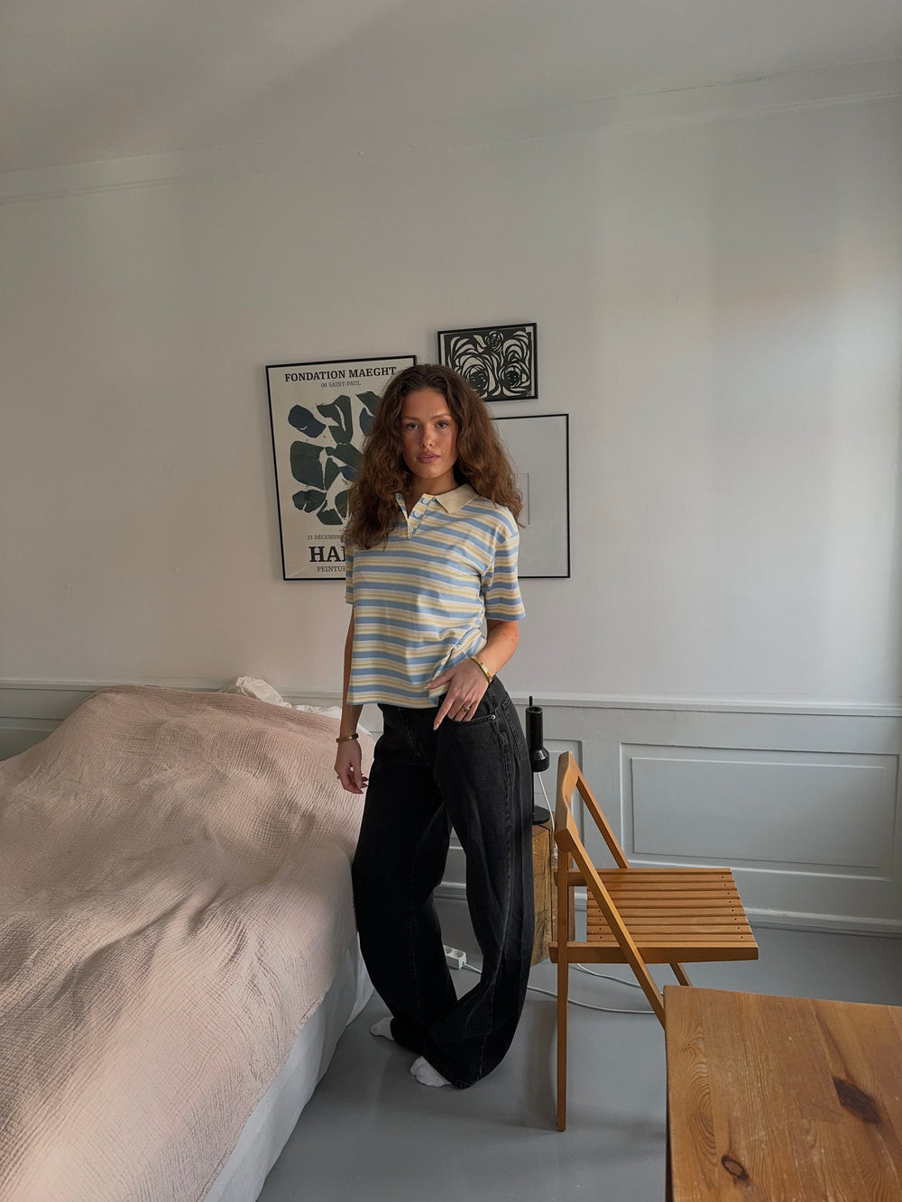 Autine stribede polo t-shirt - Gul/Lyseblå/Beige