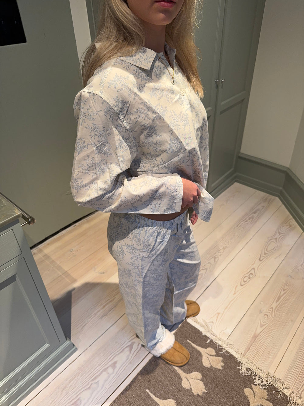 Esme pyjamassæt - Off white/blå
