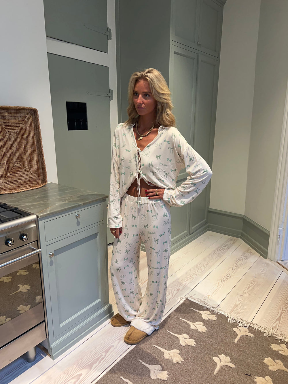 Linnea pyjamasbukser med sløjfer - Off white