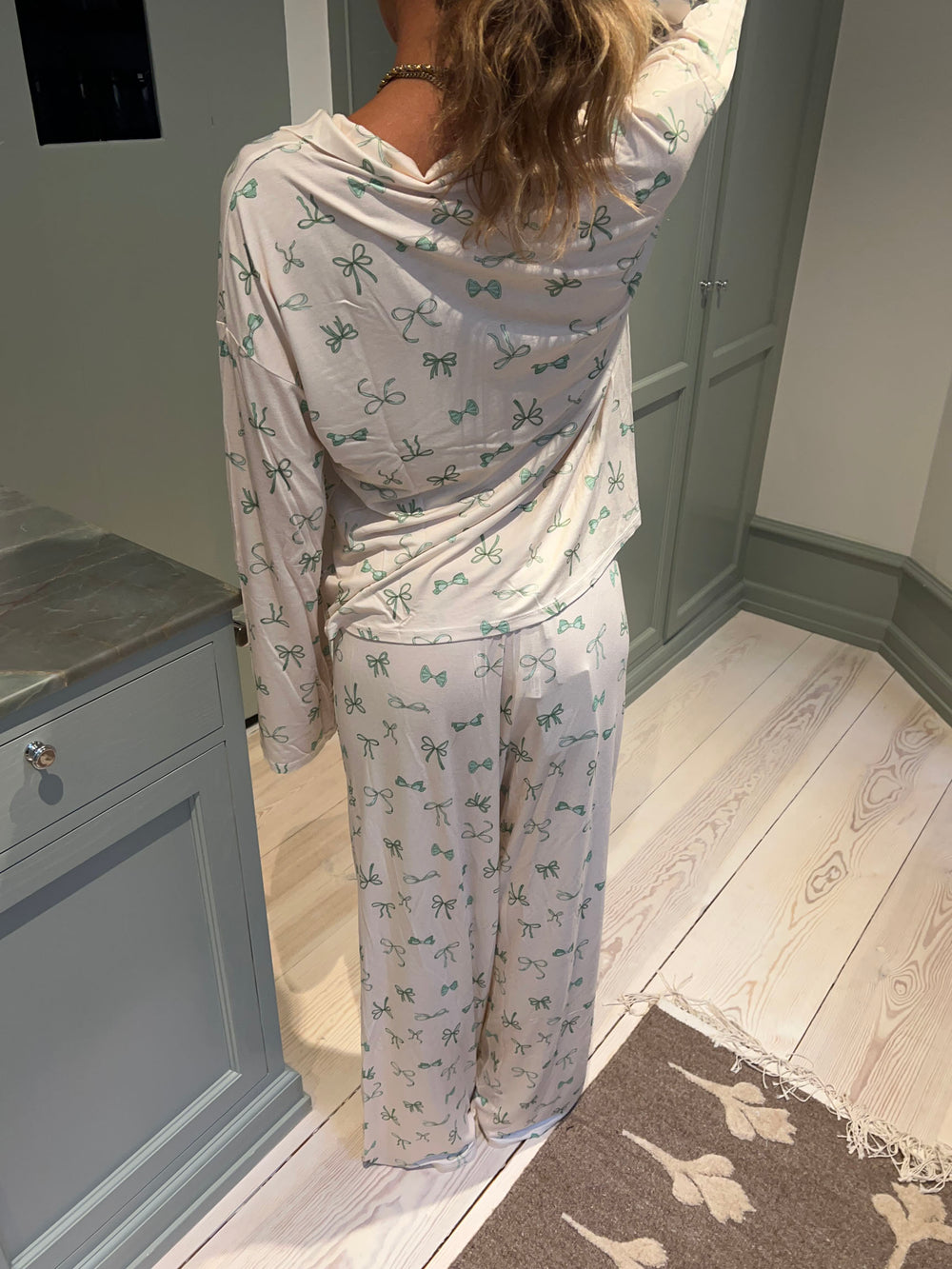 Linnea pyjamasbukser med sløjfer - Off white