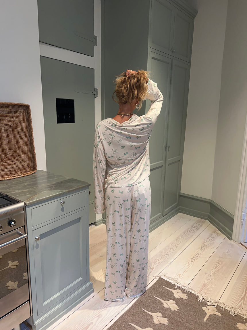 Linnea pyjamasbukser med sløjfer - Off white