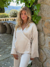 Rianah satin bluse med bindebånd - Hvid