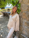 Rianah satin bluse med bindebånd - Hvid