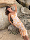 Charline satinkjole - Hvid/orange