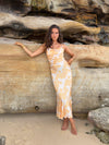 Charline satinkjole - Hvid/orange