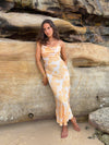 Charline satinkjole - Hvid/orange