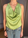 Milena halterneck top i satin - Grøn