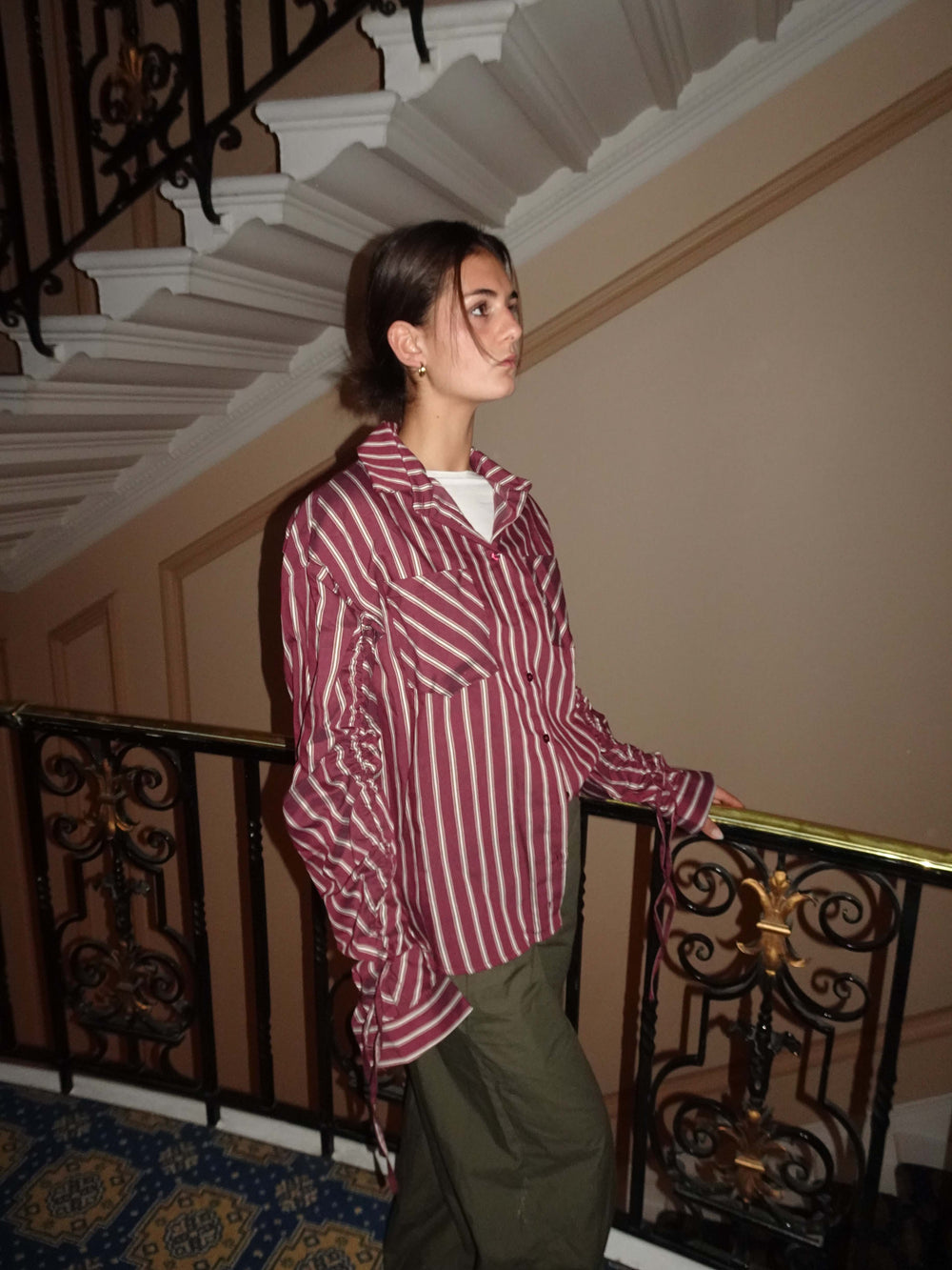 Sabina skjorte med striber - Burgundy/beige