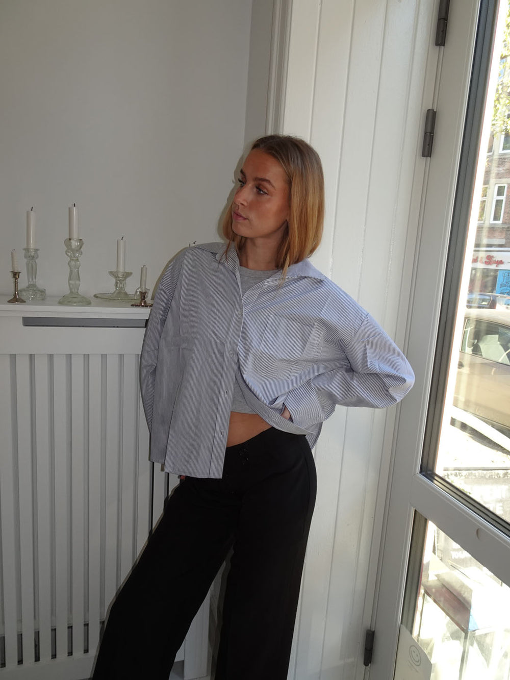 Kendall skjorte med striber - Lysegrå/hvid