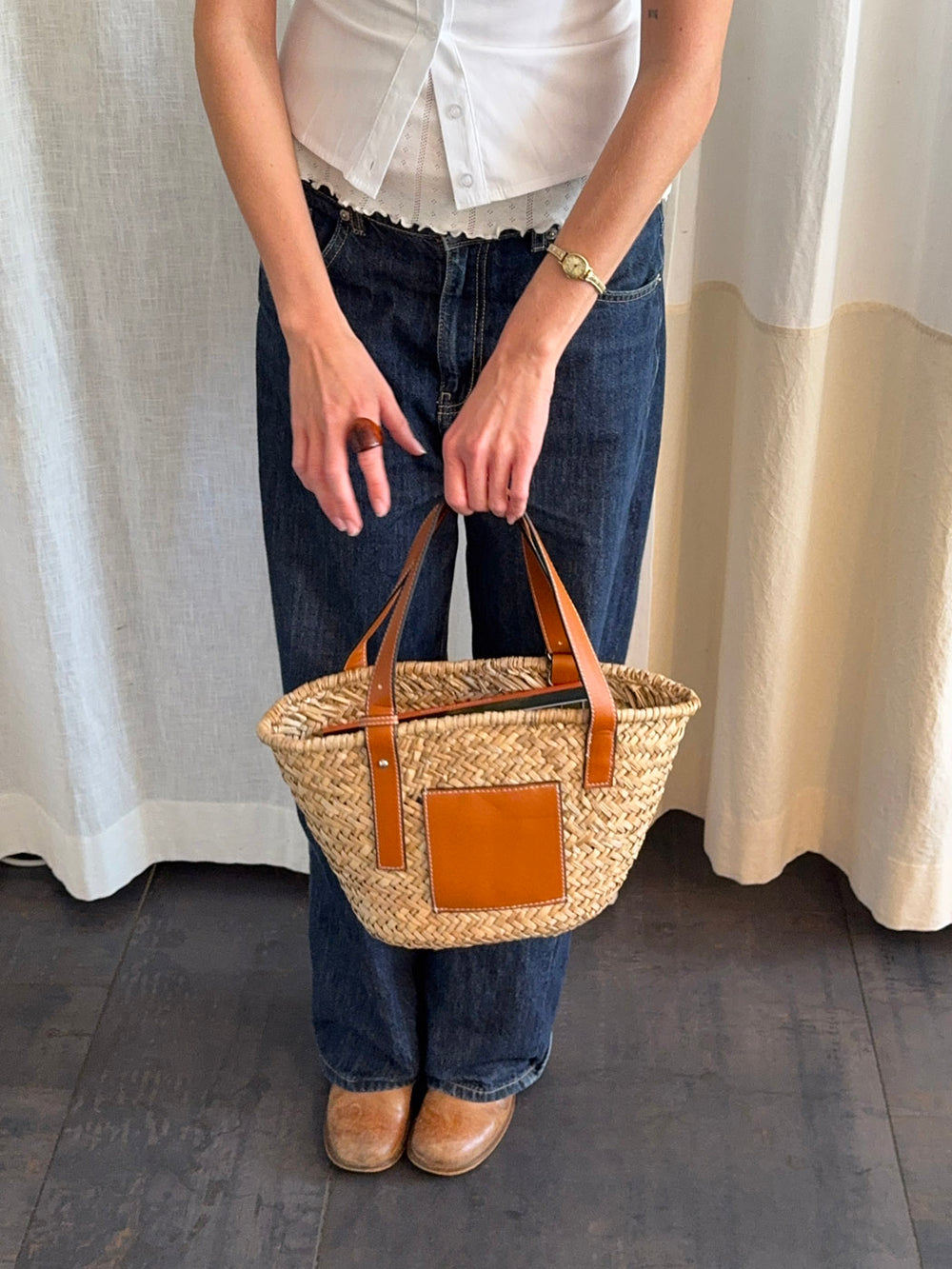 Botalia strandtaske i flet - Beige