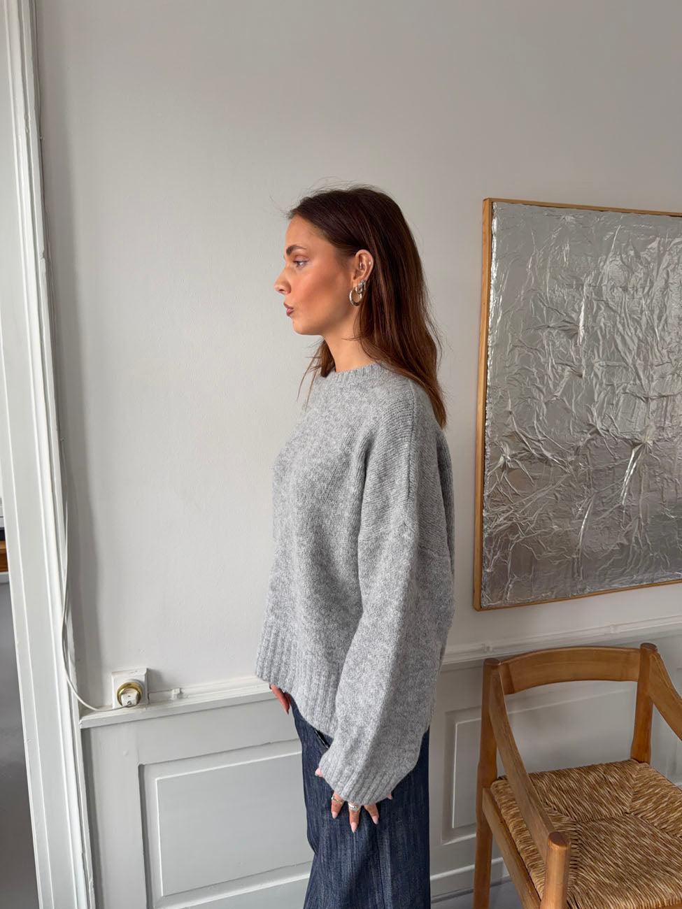 Vicky striktrøje med ribdetaljer - Grå