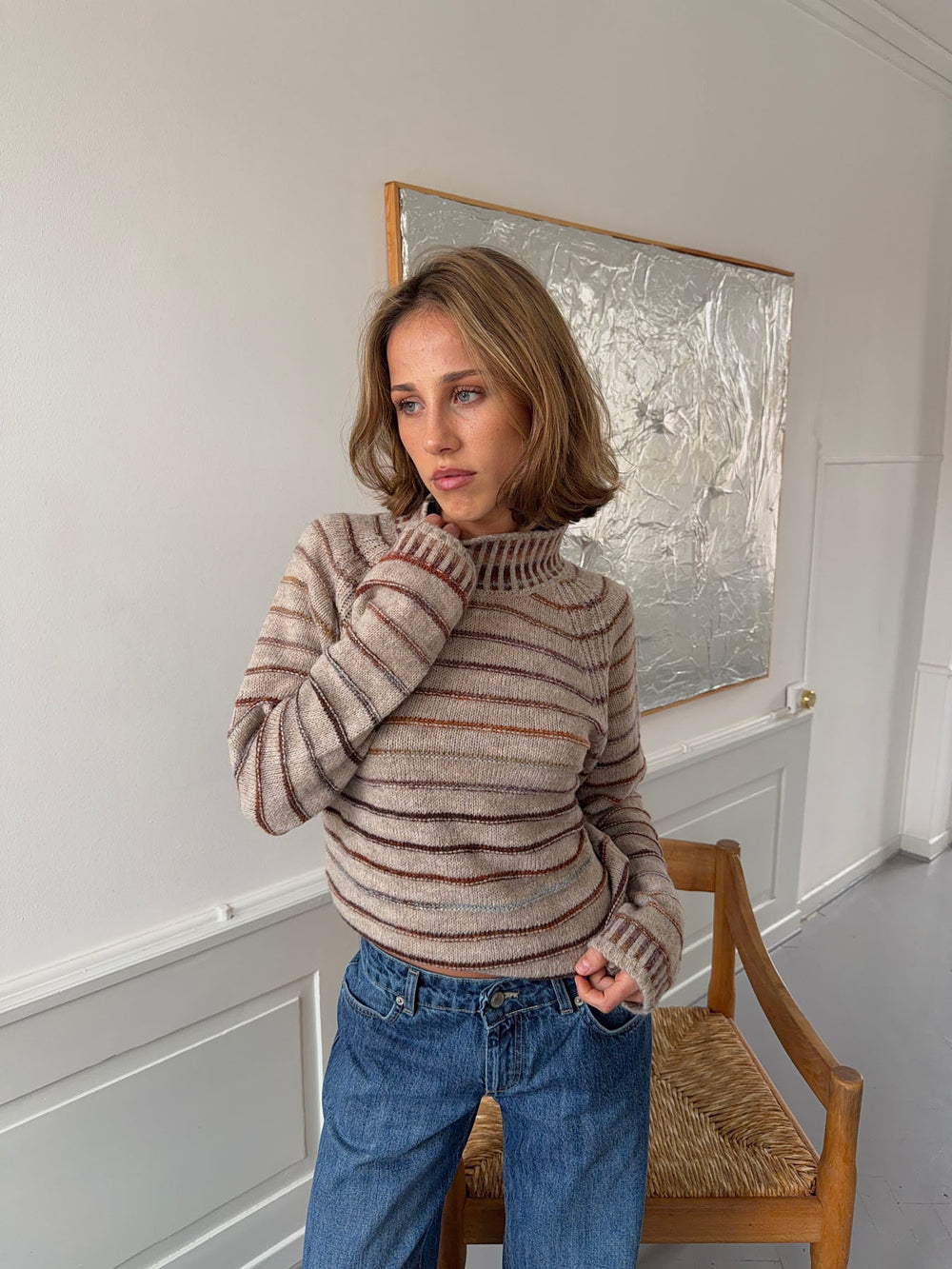 Rainova strik med striber - Beige/multifarvet