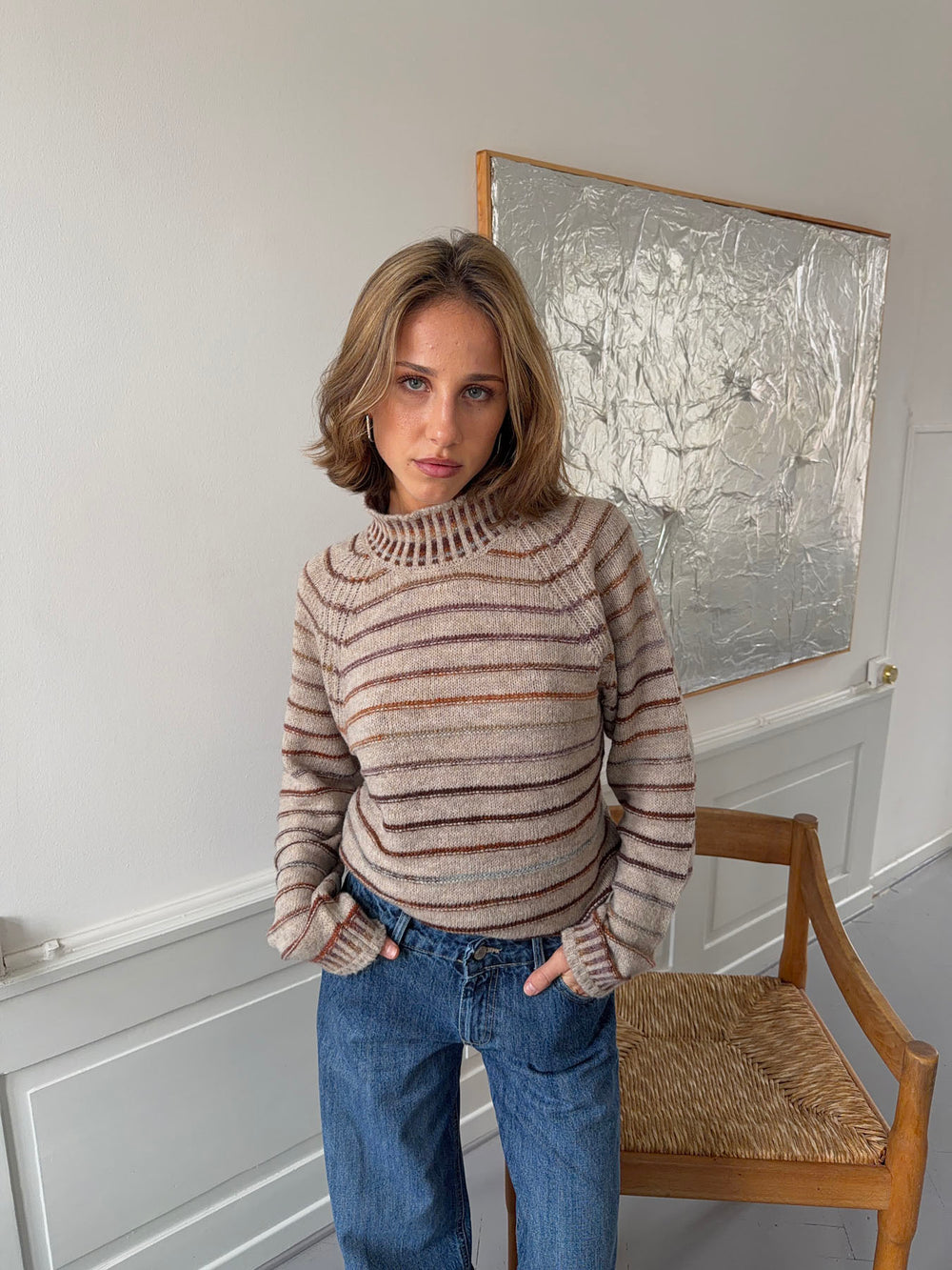 Rainova strik med striber - Beige/multifarvet