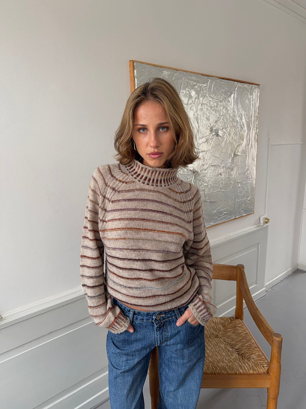 Rainova strik med striber - Beige/multifarvet