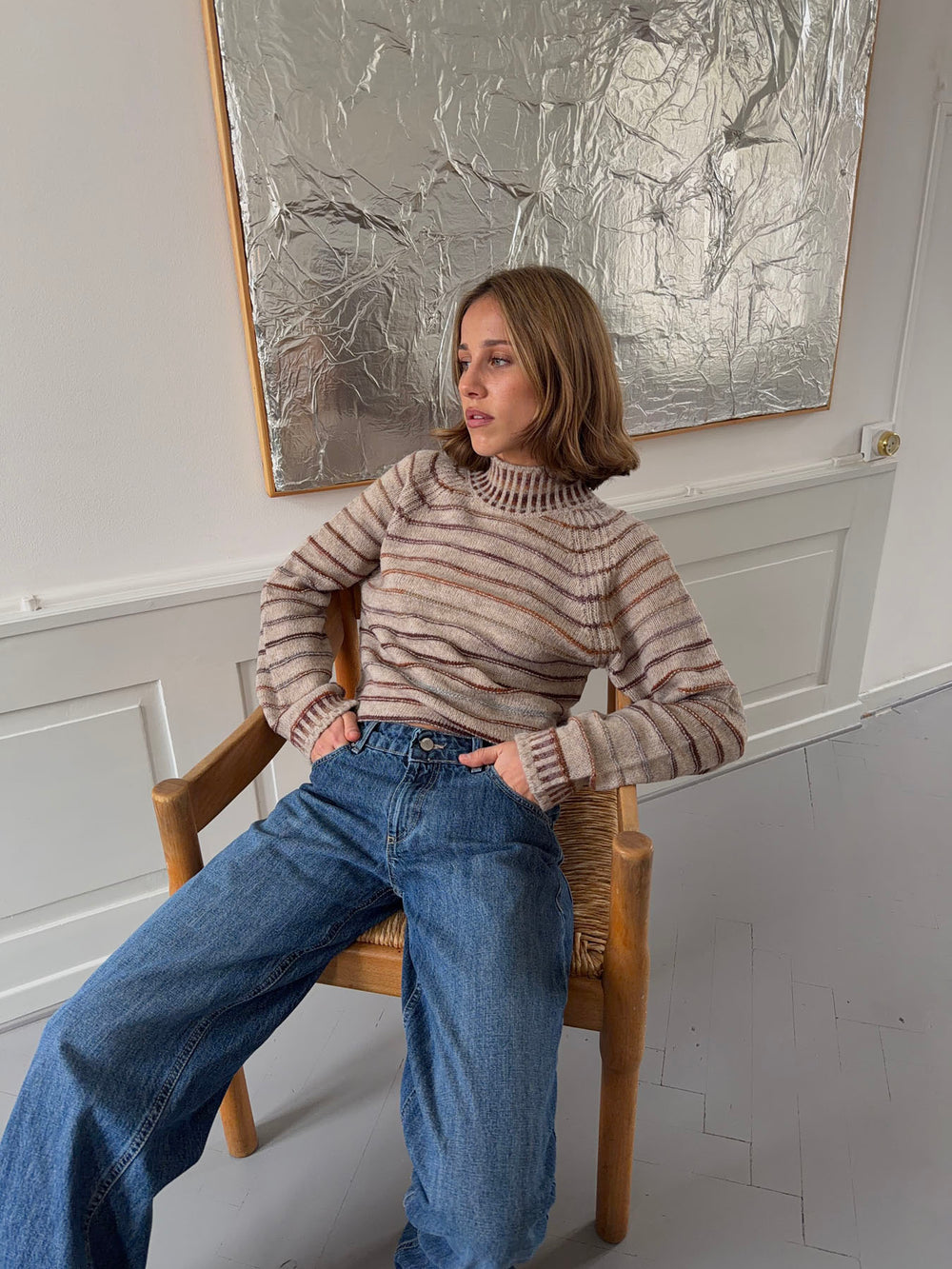Rainova strik med striber - Beige/multifarvet