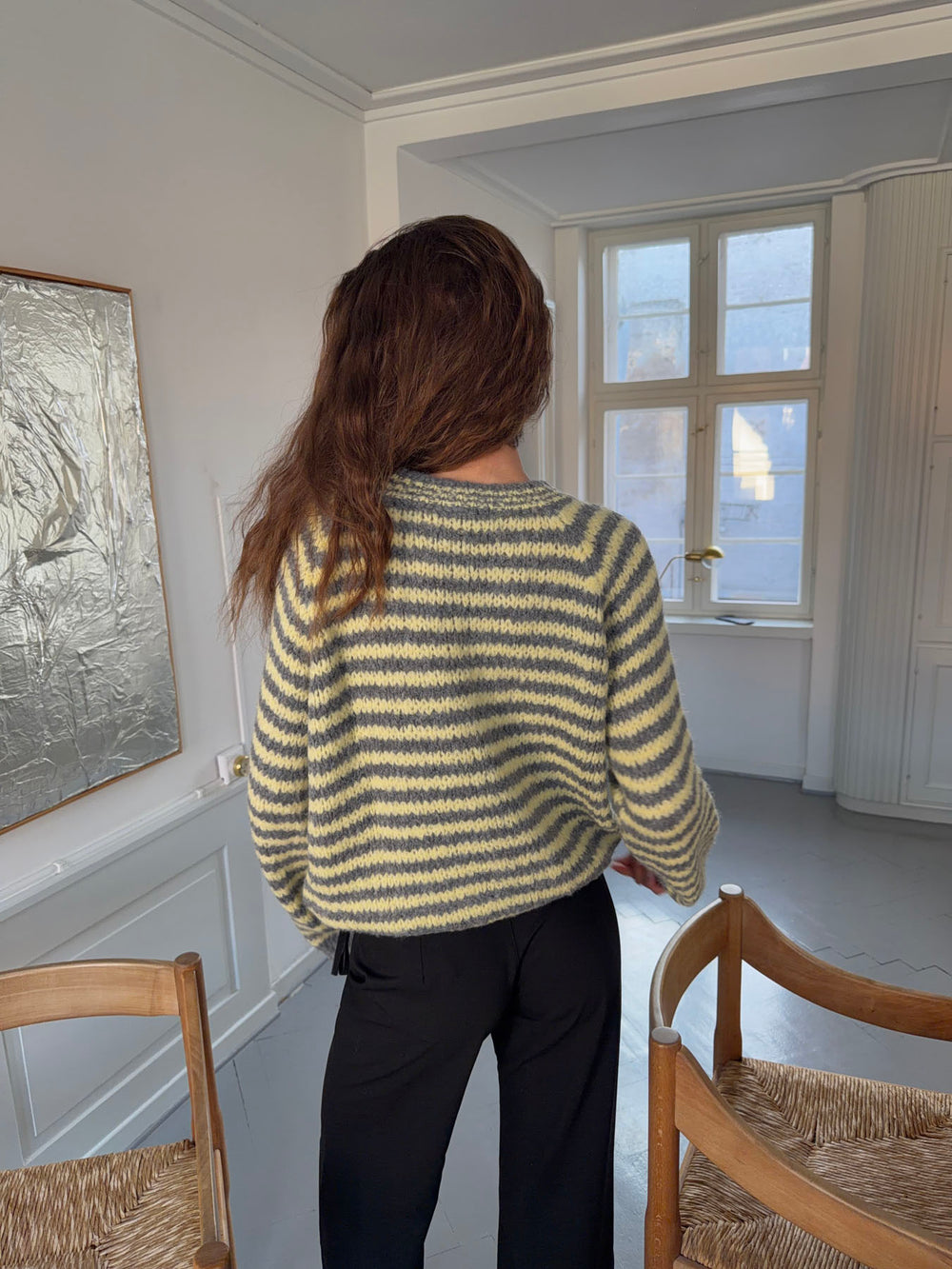 Zeya striktrøje med striber - Gul/grå