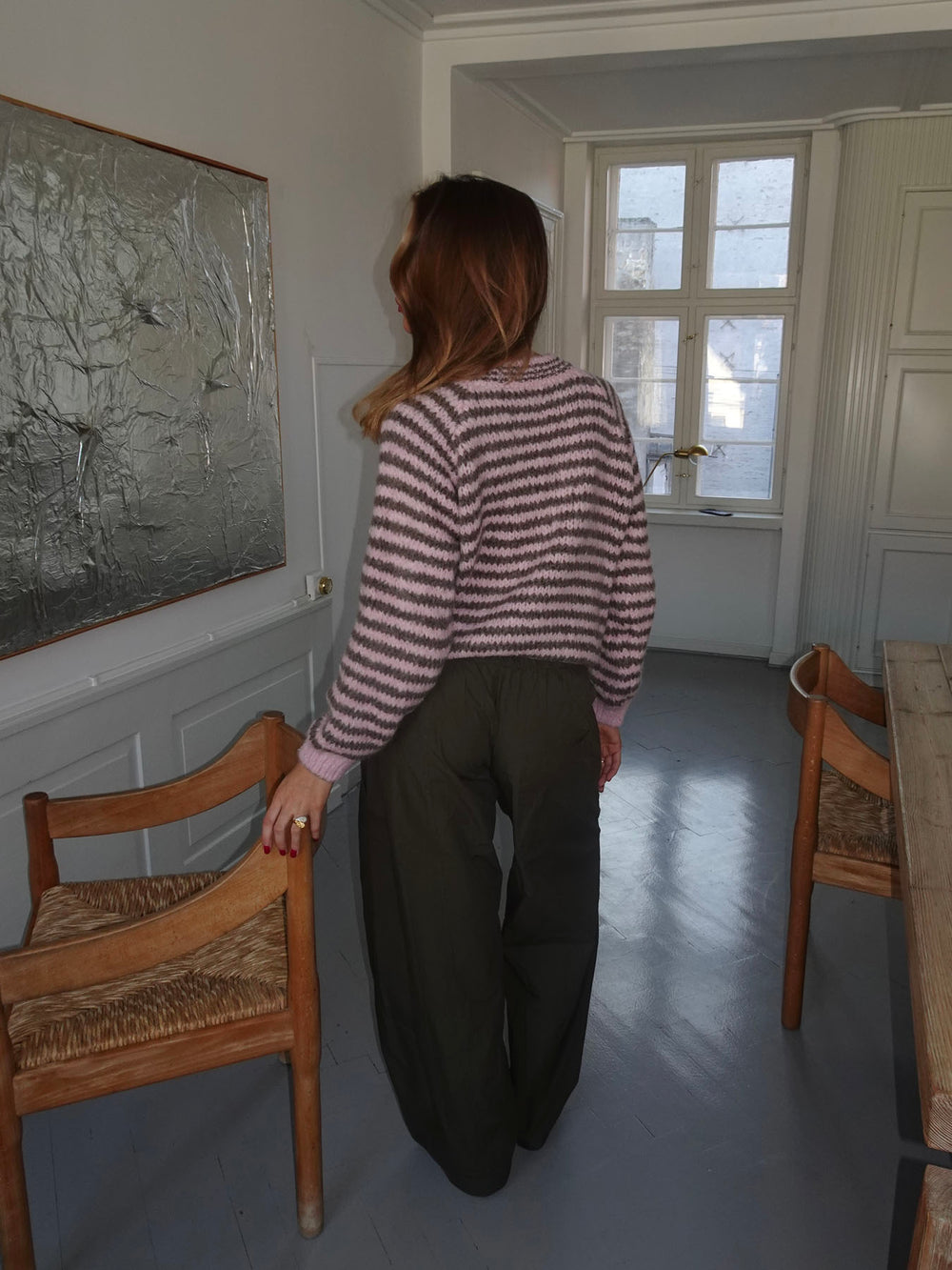 Zeya striktrøje med striber - Lyserød/taupe