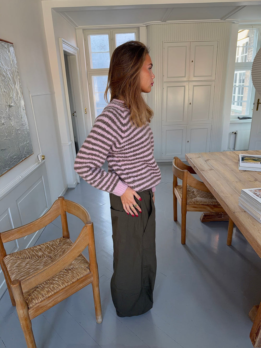 Zeya striktrøje med striber - Lyserød/taupe