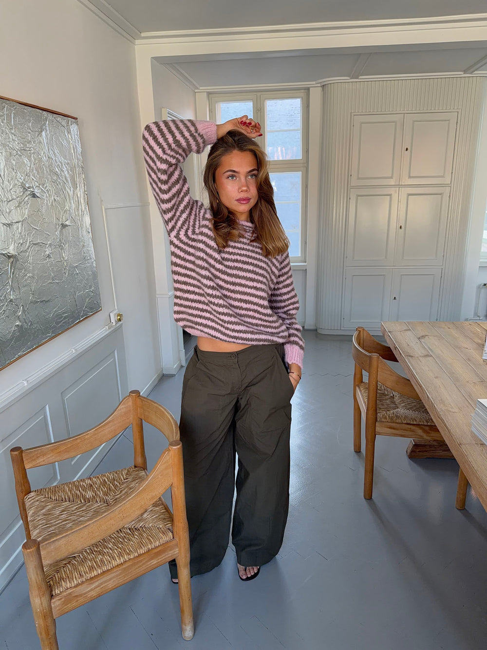 Zeya striktrøje med striber - Lyserød/taupe