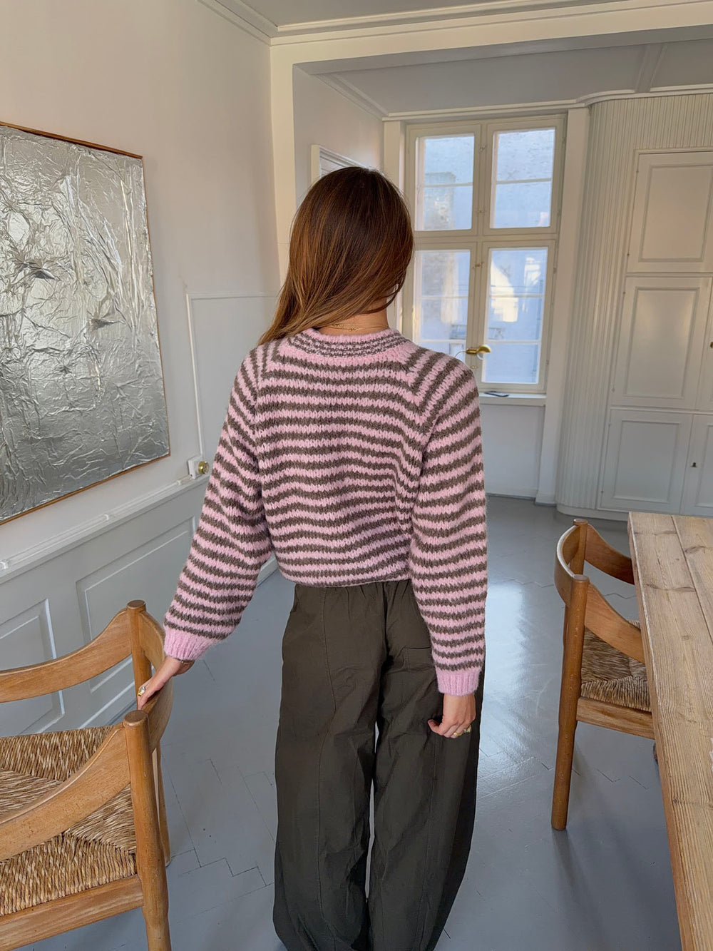 Zeya striktrøje med striber - Lyserød/taupe