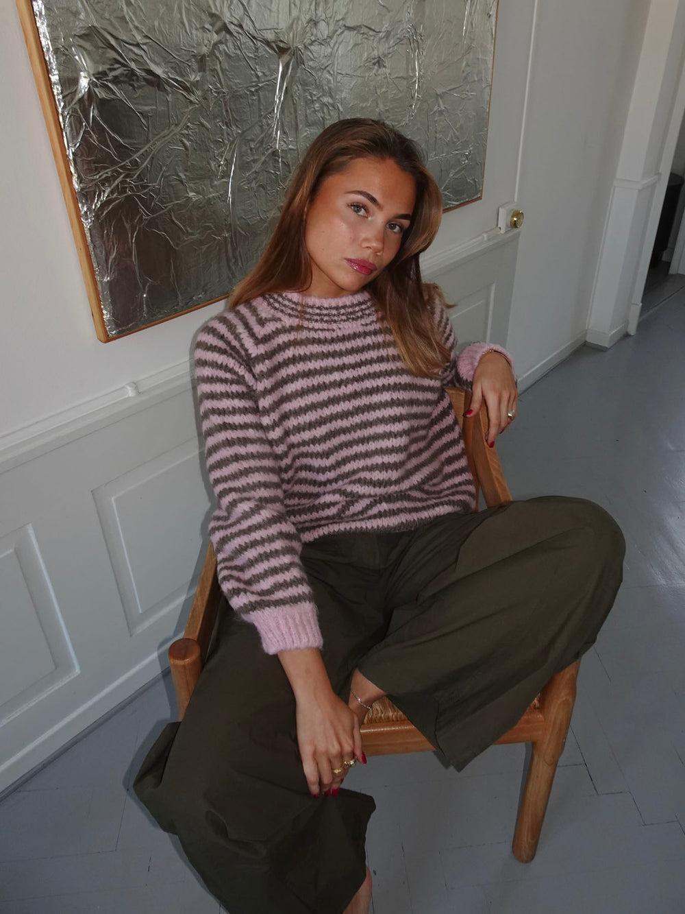 Zeya striktrøje med striber - Lyserød/taupe