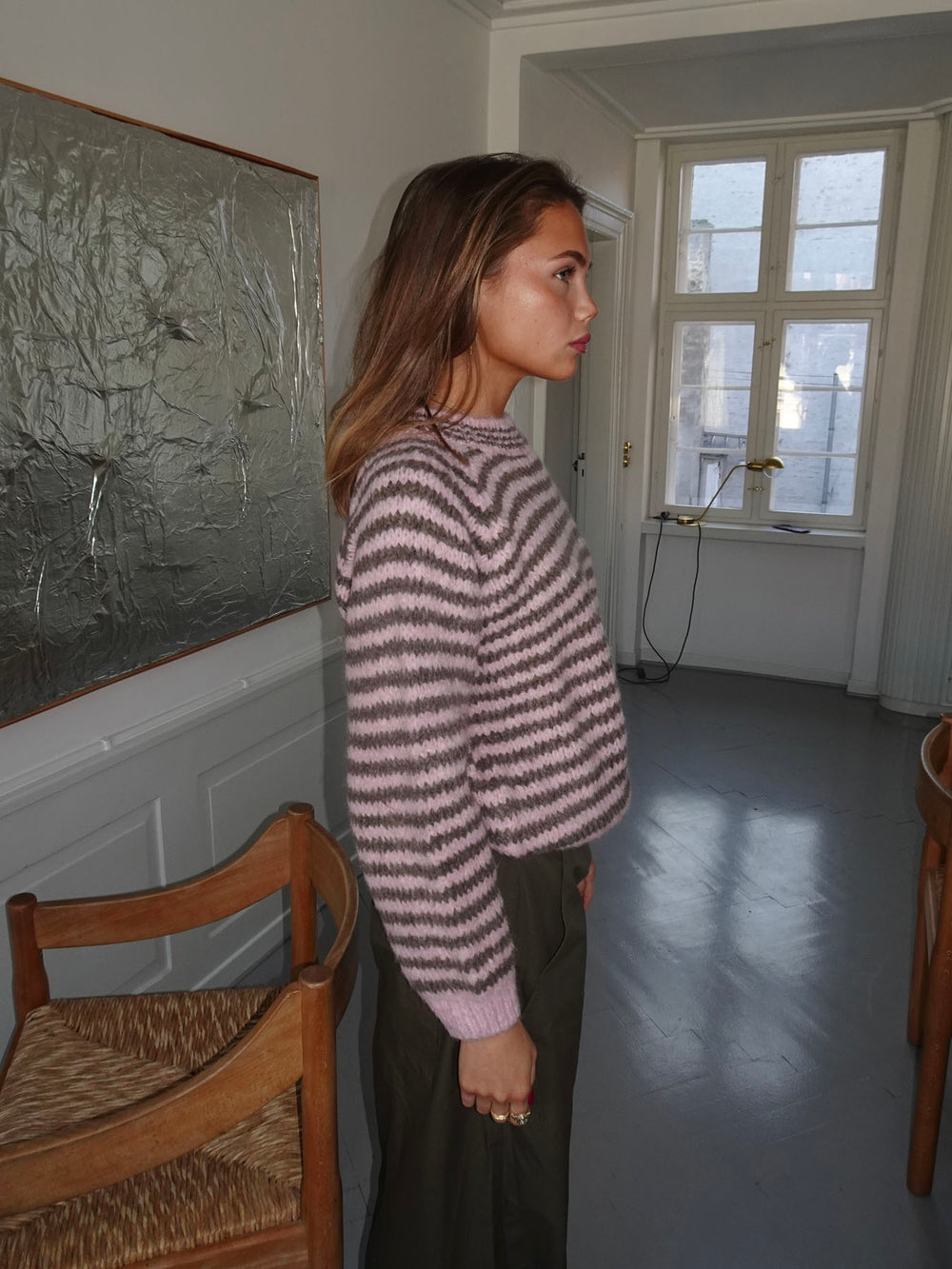 Zeya striktrøje med striber - Lyserød/taupe
