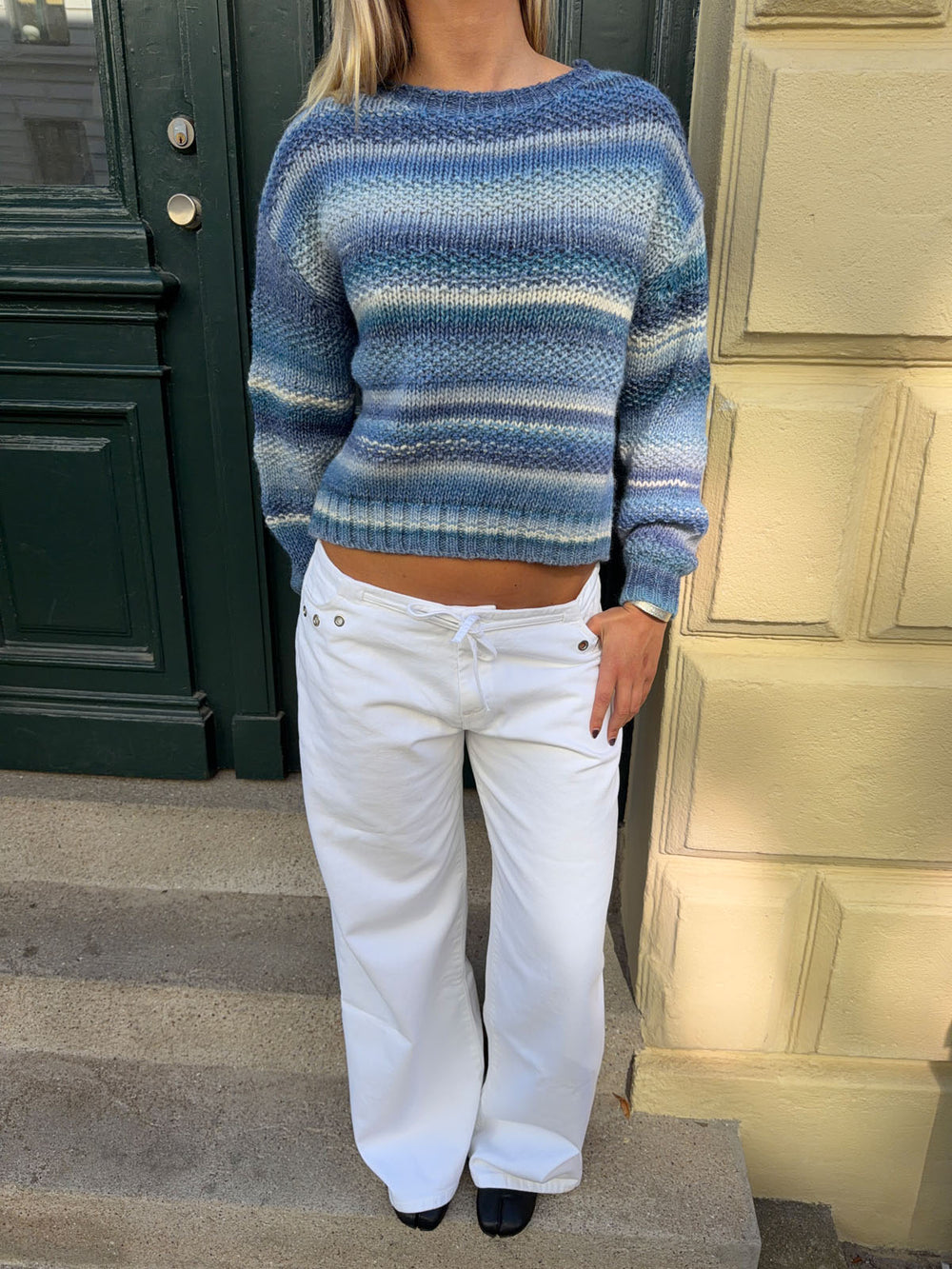 Tippy strik med striber - Hvid/navy