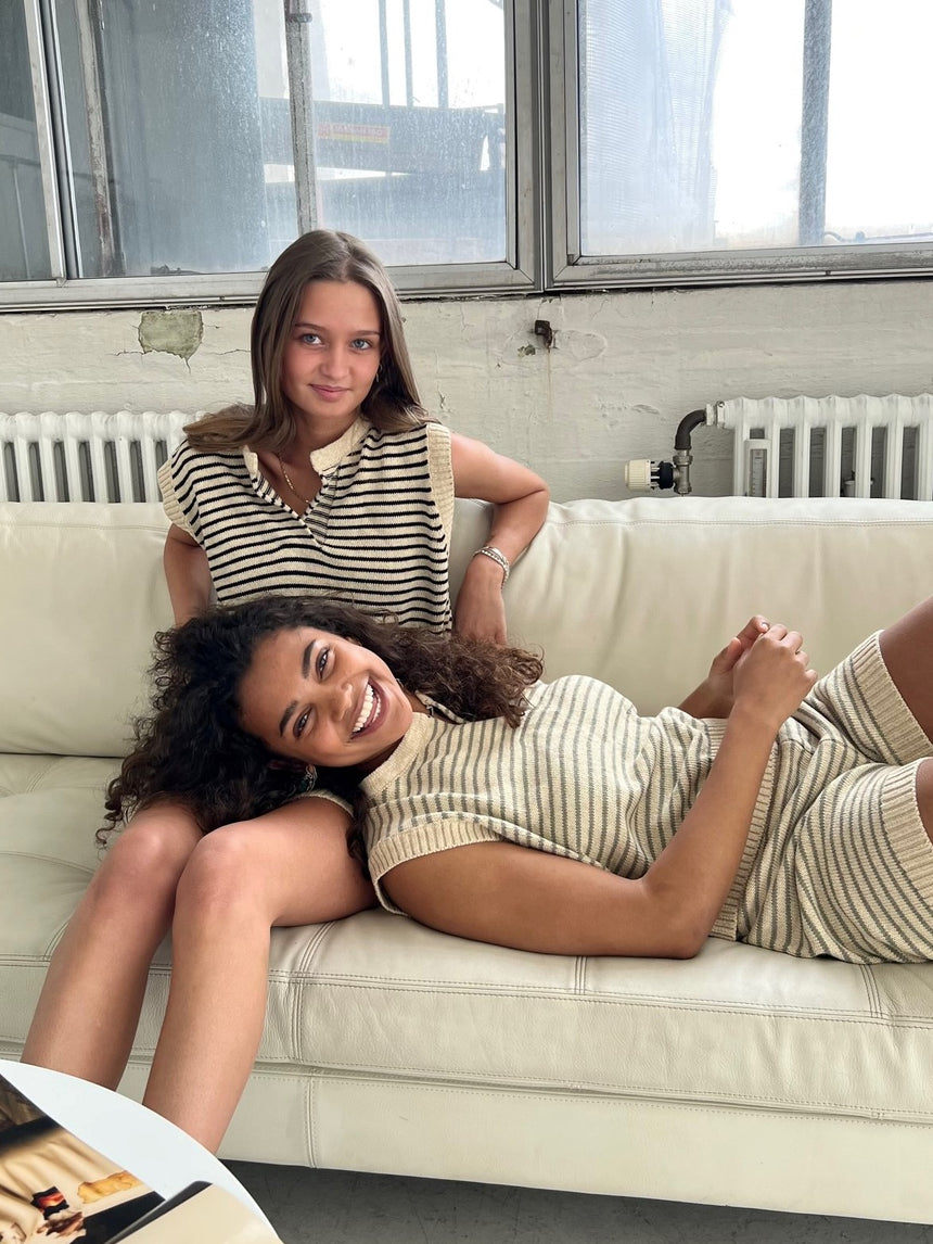 Diamanta comfy sæt - Beige/grøn