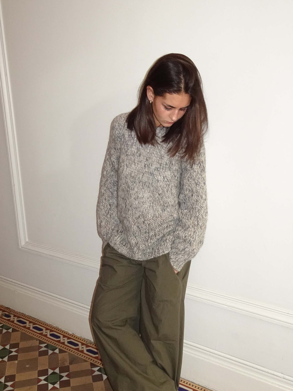 Jeala striktrøje - Beige/grå