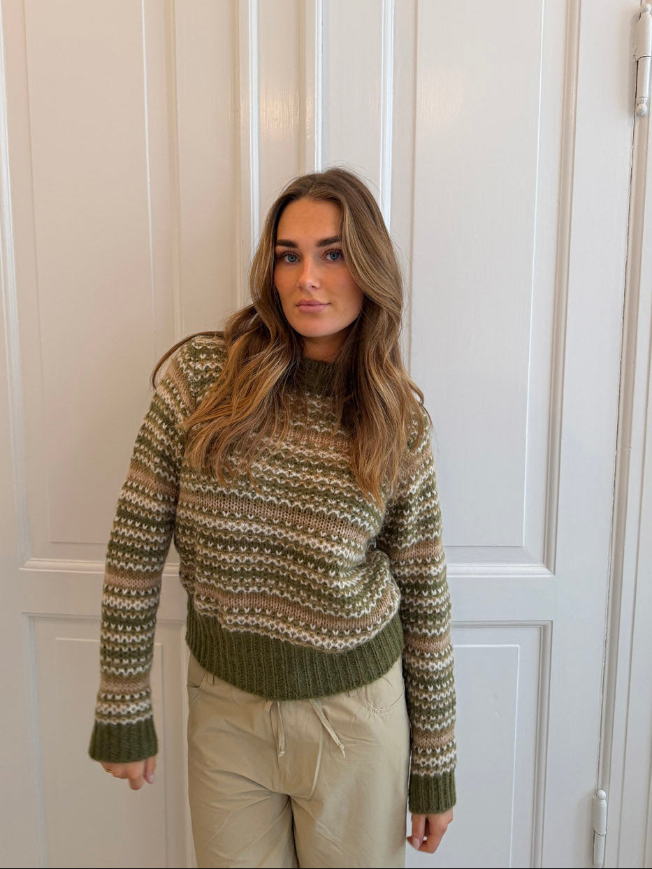 Melia striktrøje med striber - Grøn/beige