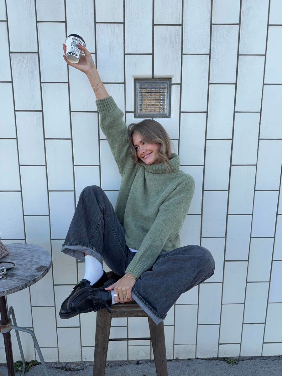 Idun striktrøje med turtleneck - Kaki
