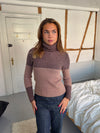 Swela striktrøje med turtleneck - Mørkebrun/lyserød