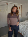 Swela striktrøje med turtleneck - Mørkebrun/lyserød