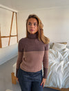 Swela striktrøje med turtleneck - Mørkebrun/lyserød