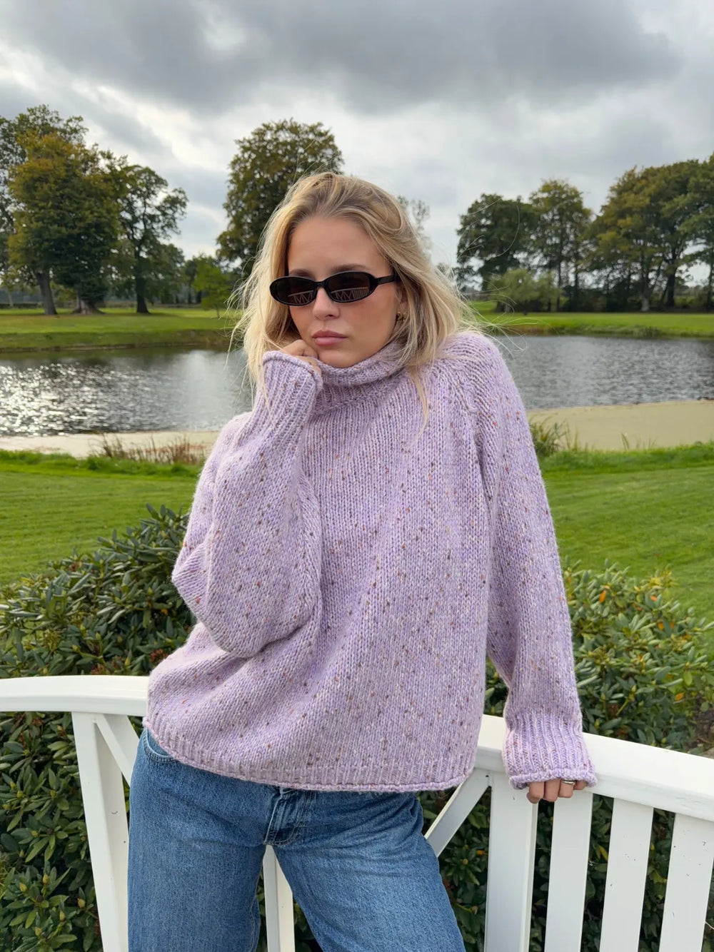 Cally striktrøje med turtleneck - Lyselilla