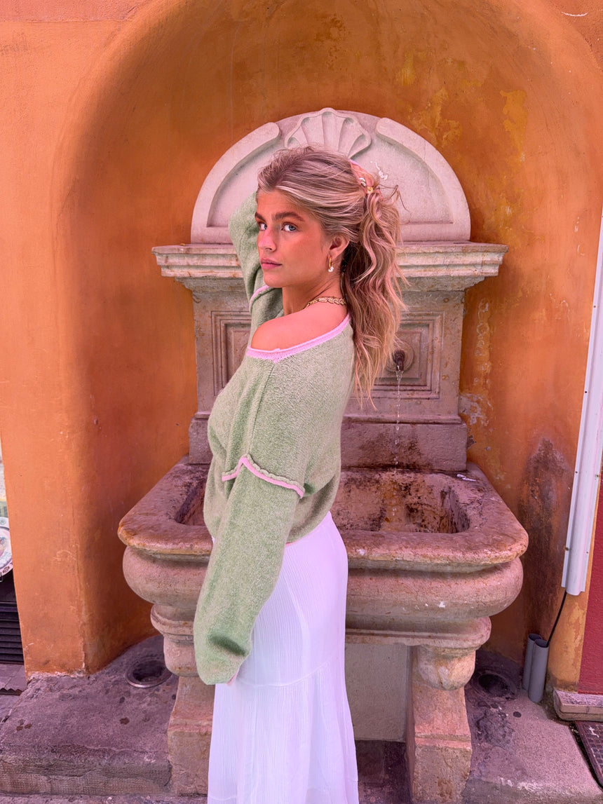 Ludovica striktrøje med detaljer - Grøn/pink