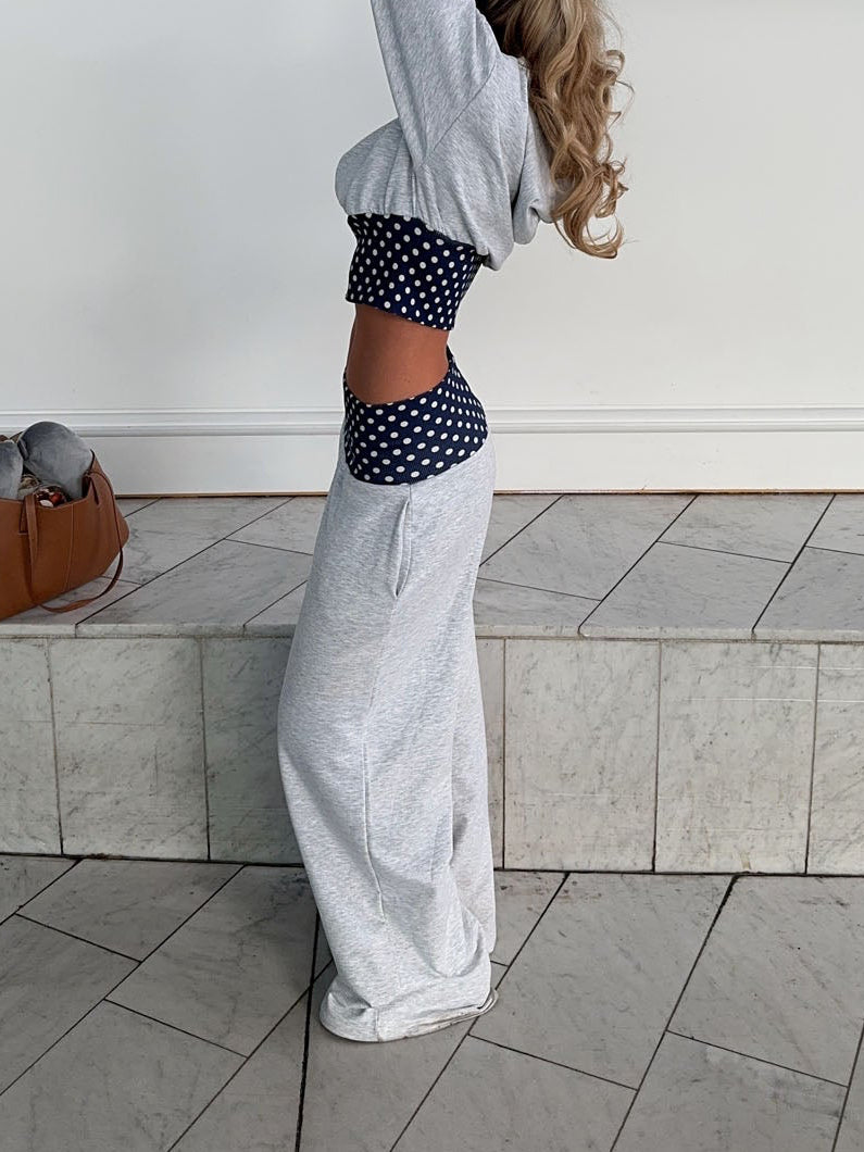 May sweatpants med polkaprikker - Grå/navy/hvid